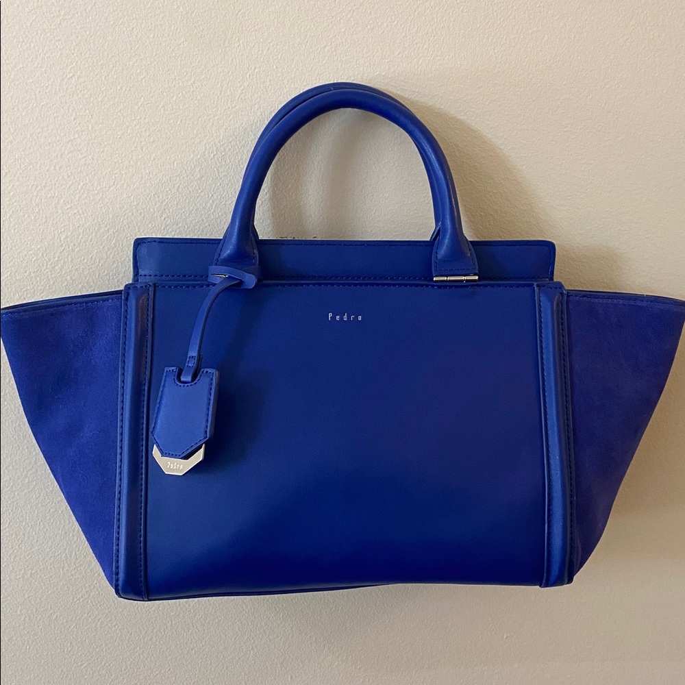 Pedro blue leather & suede purse with shoulder strap